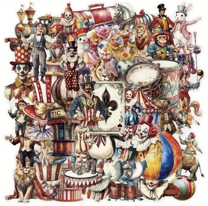 10 piezas P.E.T.  Pegatinas victorianas de circo y payasos - álbum de recortes, diario, manualidades hágalo usted mismo - Imagen 1 de 6