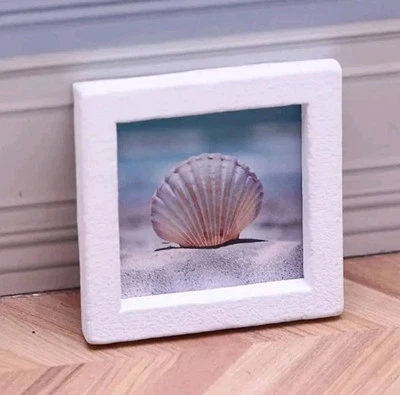 Dollhouse Miniature Framed Seashell Picture Beach Theme  1.25 Inch White Frame - Image 1 of 3
