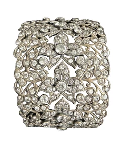 Stunning Cz Floral Cuff Bracelet Brass Finish 1 3/4 in wide - Picture 1 of 10