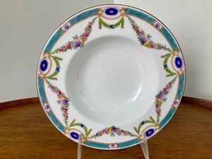 "Ensaladera sopa Royal Worcester Puritan ~ rosas rosadas con borde turquesa ~ 8"" antigua" - Imagen 1 de 8