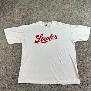 VINTAGE 80s Strohs Beer Shirt Mens Extra Large White Red Detroit Single Stitch - Picture 1 of 14