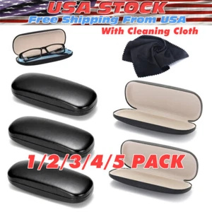 NEW Clam Shell Hard Eyeglasses PU Glasses Case Black w/Microfiber Cleaning Cloth - Picture 1 of 10