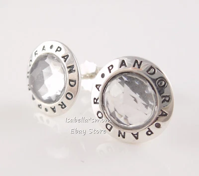 Originale Splendente Pandora Logo Argento Zirconia Orecchino 296216CZ Nuovo W - Immagine 1 di 4