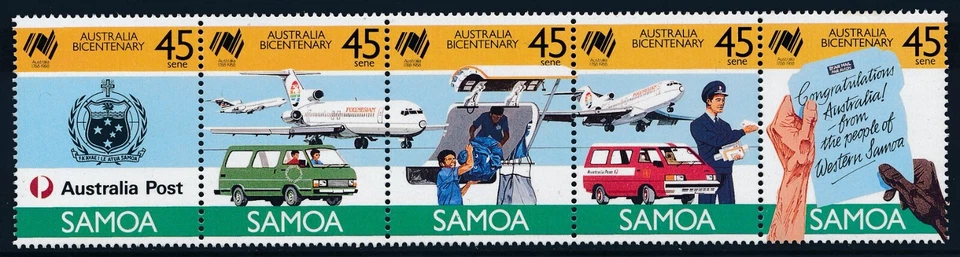 1988 SAMOA AUSTRALIA TIRA BICENTENÁRIO DE 5 EM PERFEITO ESTADO, SEM MARCA DE CHARNEIRA - Imagem 1 de 1