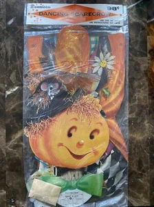 Vintage 1950s Halloween Dennison 56" Cardboard Dancing Scarecrow Articulated NEW - Picture 1 of 3