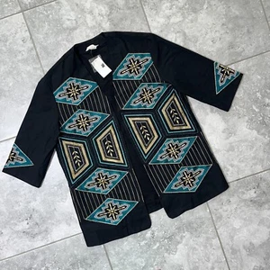 H&M Beaded Aztec Tribal Southwest Open Front 3/4 Sleeves Womens 4 Blazer New - Picture 1 of 16