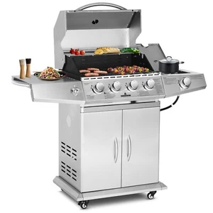 Propane Gas Grill 4 Burners Stainless Steel Grill Cart Outdoor Cooking BBQ 4+1 - Picture 1 of 8