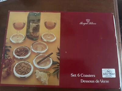 Royal Silver Coasters Silverplate and Glass Service Ware Set 6 Italy NIB Vintage - Image 1 of 4