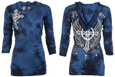 Affliction Women's Hoodie Pullover Virtue Biker Tattoo - Image 1 of 4