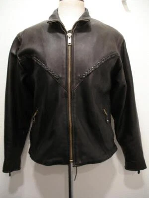 Womens M Unik Ultra Black Leather Motorcycle Riding Jacket Braided Insulated Zip - Image 1 of 4