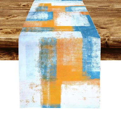 Abstract Blue and Orange Table Runner Kitchen Dining Coffee Table Decoration - Image 1 of 4