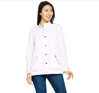 Новый Isaac Mizrahi цветочный выгорания кнопка Anorak куртка Bomber яркий белый размер M - Изображение 1 из 4