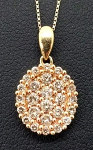 Handmade 10 Karat Yellow Gold 1/2 Carat Champagne Diamond Cluster Oval Pendant - Picture 1 of 7