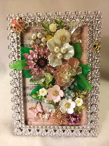 ARTE DE JOYERÍA - Hermoso Estrás Floral en Plata Estrás Rosa Marco Tachonado - Imagen 1 de 7