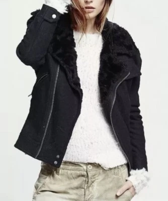 Chaqueta de moto Free People negra con ribete de piel sintética para mujer talla M Foto 1 de 4