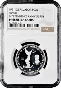 El Salvador 5 colones 1971, NGC PF68 UC, "150th Anniversary - Independence" - Picture 1 of 2