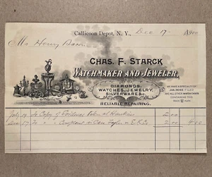 Callicoon Depot NY: 1900 Rechnung Billhead CHARLES F. STARCK UHRMACHER & JUWELIER - Bild 1 von 2