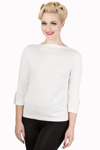 Cream Vintage 50s Rockabilly Blouse Retro Addicted Sweater Top BANNED Apparel - Picture 1 of 2