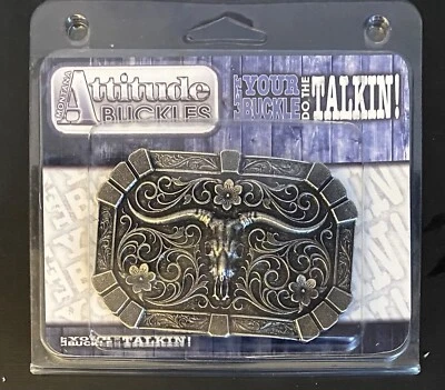 Montana Silversmiths Longhorn Calavera Actitud Cinturón Hebilla Nuevo Foto 1 de 3