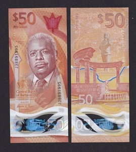 UNC Barbados $50 Fifty Dollars 2022 NEW Polymer Vertical Series - Picture 1 of 2