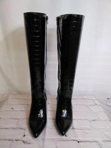 Worthington Woman Wor Doria Vegan Croc Print Knee High Boots Black 7.5m - Picture 1 of 10