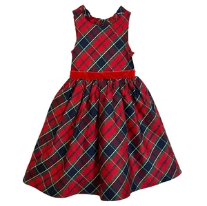 JANIE AND JACK Red Tartan Plaid Silk Dress Girls Sz 6 Sleeveless Ruffle Holiday - Picture 1 of 10
