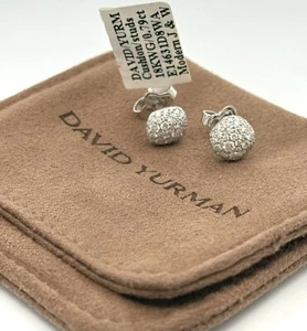 David Yurman Cushion Stud Earrings, 18K White Gold with Diamonds,S108478 - Picture 1 of 7