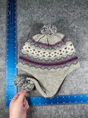 Gorro Lands' End Toque Adulto Gris Púrpura Isla Justa Tejido Mezcla de Lana Oreja Solapa Pom Foto 1 de 4