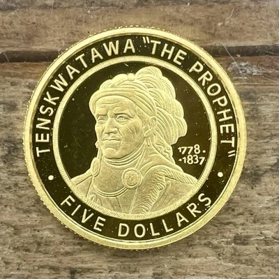 2002 Shawnee Tribe $5 Proof 1/5 oz .9999 Gold - RARE TENSKWATAWA THE PROPHET - Image 1 of 2