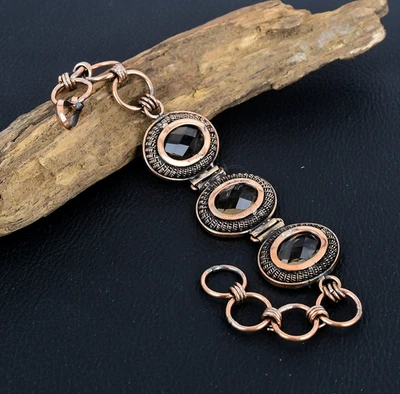 Smokey Topaz Handmade Gemstone Copper Wire Wrap Adjustable Bracelet Jewelry - Image 1 of 4