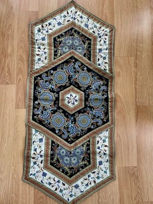 Table Runner Paisley Medallion Handmade 41” x 17” Linen Dresser Scarf - Image 1 of 4