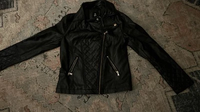 Art Class Black Jacket Girls Lg 10/12 Faux Leather Pleather Lined Biker Jacket - Image 1 of 4
