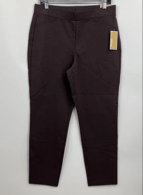 NWT Michael Kors Women's Brown High-Rise Straight Leg Pull-On Ankle Pants Size L - Image 1 of 4