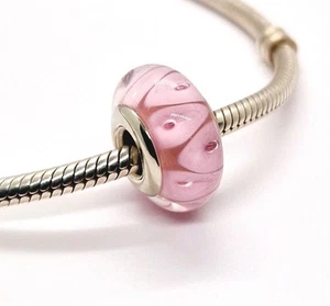 🩷 Dije de cuentas de vidrio de Murano con patrón rosa pálido genuino plata de ley S925 🩷 - Imagen 1 de 7