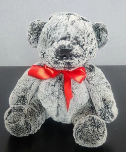 Dan Dee Dark & Light Gray Plush Bear With Red Bow 2015 Stuffed Animal - Picture 1 of 7