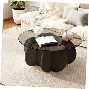 Modern Round Coffee Table for Living Rooms 31.5 Inch Clear Tempered Glass Top - Picture 1 of 7