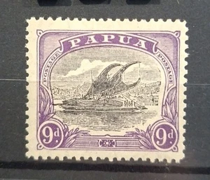 J351 - Papua 1932 'Lakatoi', 9d Purple and Black Mint lightly Hinged - Picture 1 of 1