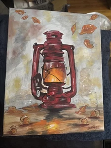 11 x 14 Acryl bemalte Leinwand Laterne Herbst Blätter SHORTIEZ TINTE Art Deco - Bild 1 von 2