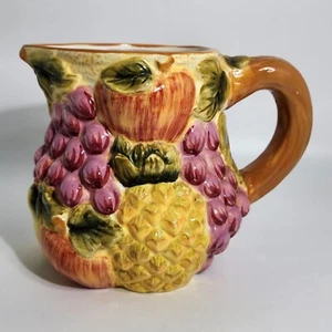 Vintage Ceramic Pitcher With Embossed Fruits Grapes Pineapple Apple Design - Picture 1 of 24