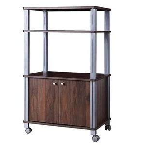 Carro de almacenamiento rodante con soporte para microondas de nogal 3 estantes estante de gabinete de MDF - Imagen 1 de 6
