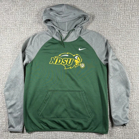 Nike NDSU Bison Hoodie Medium Green Yellow Logo Sweatshirt Sweater Pocket Mens Cover