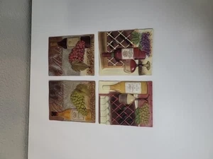 Set Of 4 Ceramic Plaque Wall Hanger Wine - Bild 1 von 12