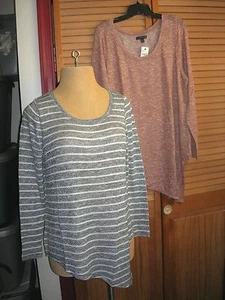 LANE BRYANT Metallic Asymmetric Hacci Tunic Sweater Gray Stripe or Copper 14-28 - Picture 1 of 3