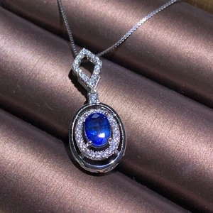 Certified Silver Natural Blue sapphire Pendant With Chain New UK Seller 00768 - Picture 1 of 9