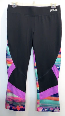 Fila Sport Capris Women Small Multicolor Activewear Running Cropped Modern Art - Image 1 of 4