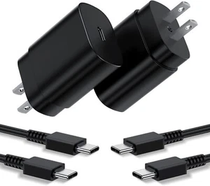 2 Pack 25W Type C Charger, Fast Charging Block & 6ft Cable for Samsung, Pixel - Picture 1 of 7