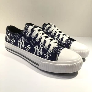 New York Yankees Logo Lace Up Low Top Sneakers Shoes Women Sz 8 ~  Blue & White - Picture 1 of 15