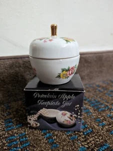 Avalon Treasures Porcelain Apple Keepsake Jar Goldstone Stem Jewelry in box - Picture 1 of 7