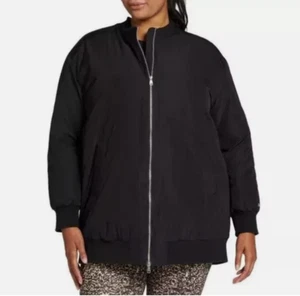 DSG Women's Long Bomber Jacket Full Zip Water Resistance Pure Black Size Small - Picture 1 of 6