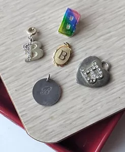 Lotto di 5 ciondoli ciondolo monogramma lettera iniziale B strass argento sterling 925 - Foto 1 di 10